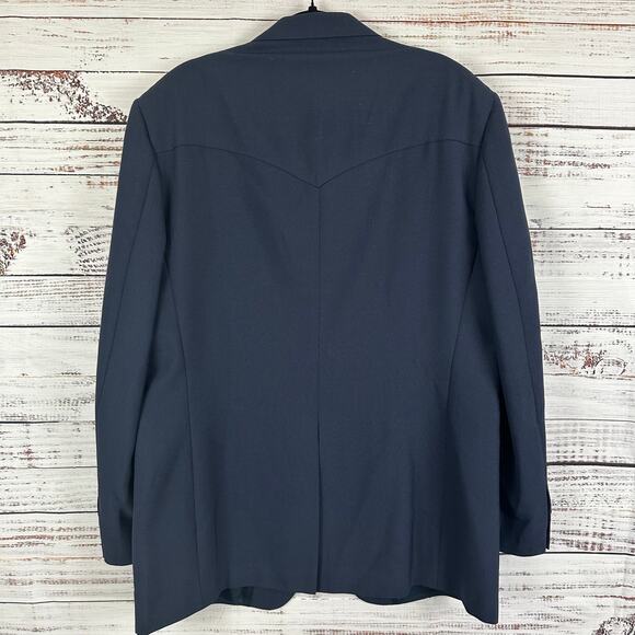 Mens VTG Drysdales Navy Blue Blazer Sport Coat Western Cut USA Made Size 44 LONG - Picture 3 of 7